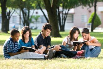 students reading